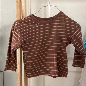 Zara Brown and White Long Sleeve Striped Tee